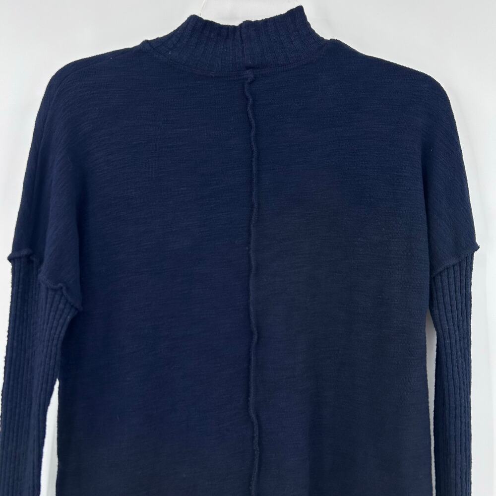 NWT Anthropologie Amadi Navy Mock Neck Mixed Knit Ribbed Sleeve Top Womens Sz XS - Picture 12 of 13